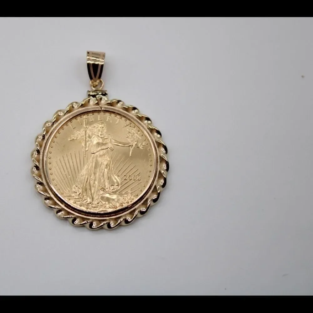 14k Twisted Wire Polished Screw Top Bezel With 1/2 ounce American Eagle Coin